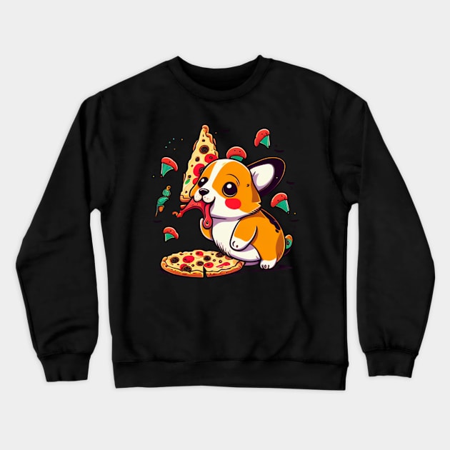 kawaii cute corgi eating pizza Crewneck Sweatshirt by YuriArt